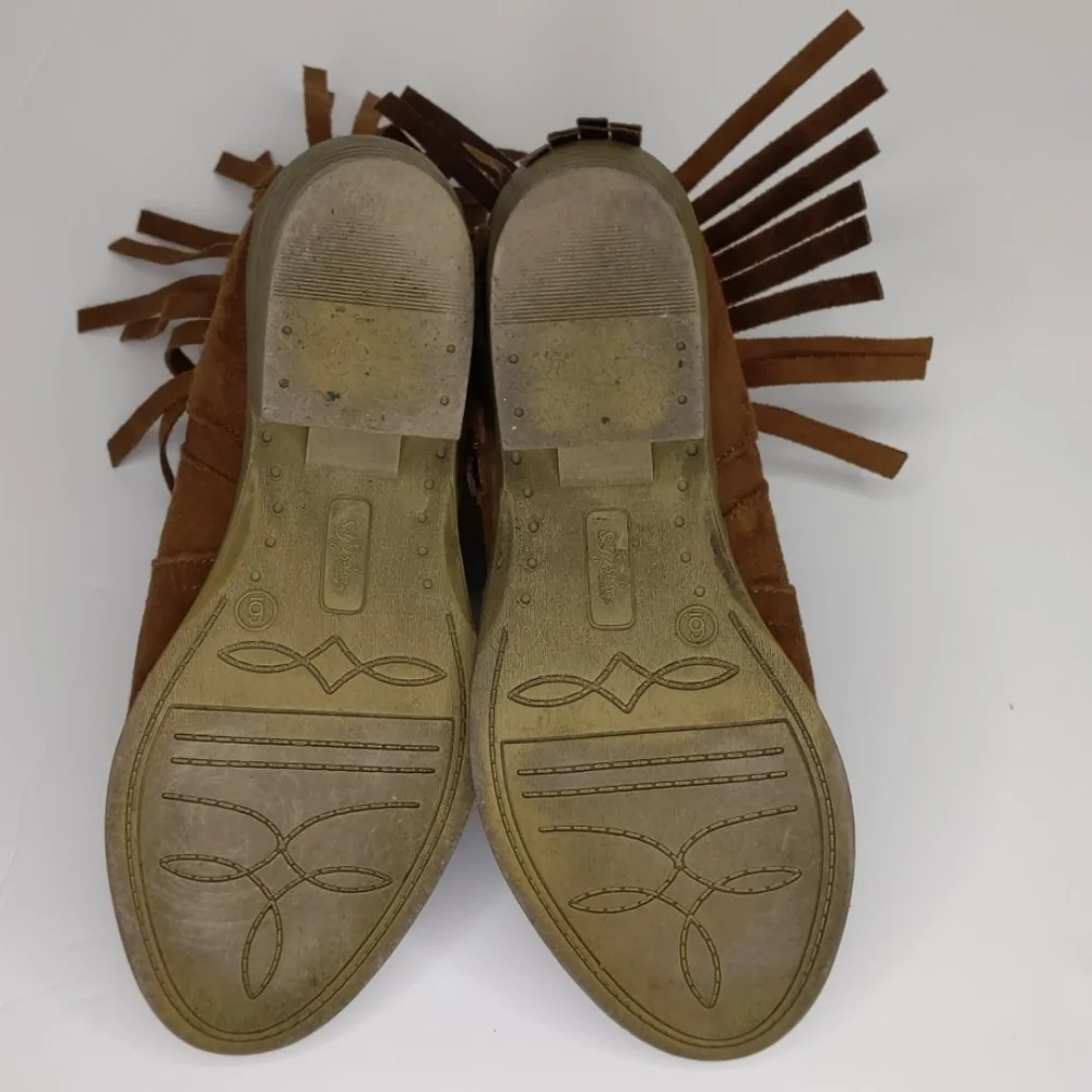 Sey Esteem Fringe Booties Size 6M camel brown color